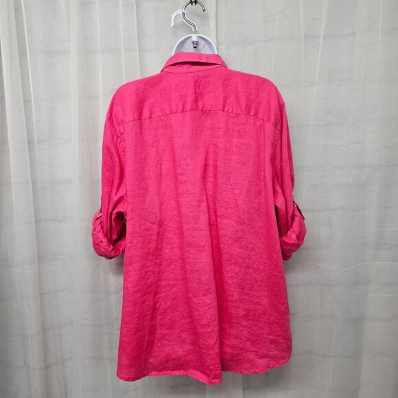 Lauren Ralph Lauren Pink Popover Linen Blouse Preppy Minimalist Beach Summer 2X - Picture 6 of 10